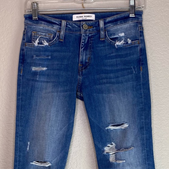 FLYING MONKEY Platinum Distressed Raw Chewed Hem Straight Leg Size 25 - Picture 3 of 16